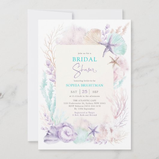 パープルターコイズ海ブライダルシャワーアンダーザシーズ 招待状 (正面)
