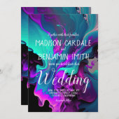 パープルターコイズ美しい抽象芸術流体結婚ズ 招待状 (正面/裏面)