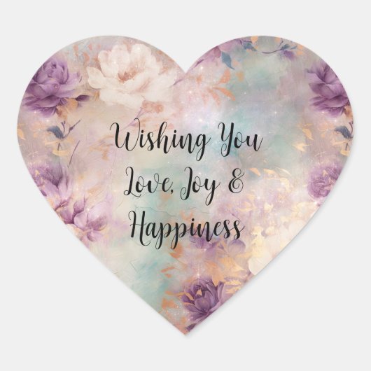 パープルターコイズ赤面フローラ ハートシール (正面)