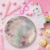 パープルターコイズ赤面フローラ ペーパープレート (パーティー)