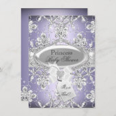 パープルダイアモンドティアラプリンセスベビーシャワー招待状 招待状 (正面/裏面)