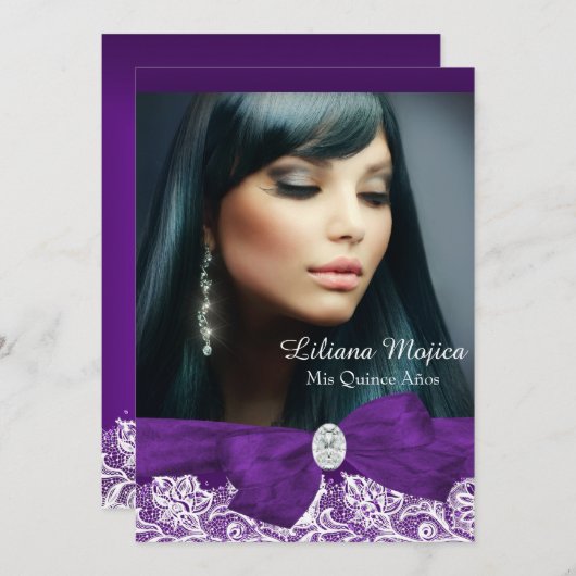 パープルダイアモンドボウ&レかわいらしースキンセアニェラ 招待状 (正面/裏面)