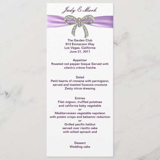 パープルダイアモンド結婚ボウのメニューカード メニュー (正面)