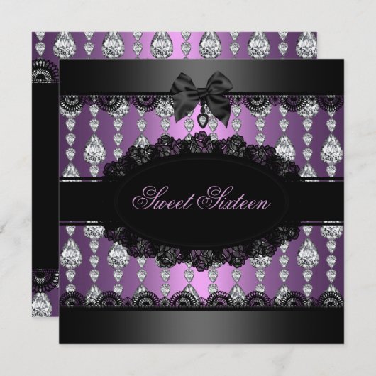パープルダイアモンド&レーススイート16招待状 招待状 (正面/裏面)