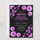 パープルダイジートライアングル幾何学ブラックバースデー 招待状 (正面)