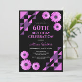 パープルダイジートライアングル幾何学ブラックバースデー 招待状 (スタンド正面)