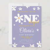 パープルダイジー　Isn't She Onederful 1st Birthday 招待状 (正面)