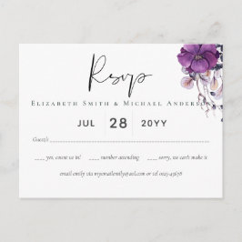 パープルダイナスティダークフローラバジェットウェディングRSVP ポストカード