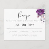 パープルダイナスティダークフローラバジェットウェディングRSVP ポストカード (正面)