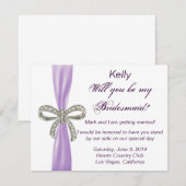 パープルダイヤモンドのリボン ウェディング ブライズメイド カード (正面/裏面)