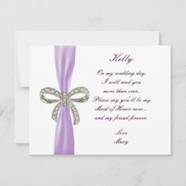 パープルダイヤモンドのリボン ウェディング メイドオブオナー カード