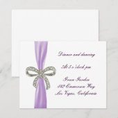 パープルダイヤモンドのリボン ウェディング レセプション カード (正面/裏面)