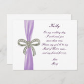 パープルダイヤモンドの弓のウェディングメイドオブオナーカード 招待状 (正面/裏面)