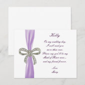 パープルダイヤモンドの弓の結婚式のメイドオブオナーカード 招待状 (正面/裏面)