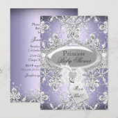 パープルダイヤモンドティアラプリンセスベイビーシャワー招待状 招待状 (正面/裏面)