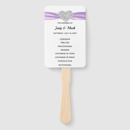 パープルダイヤモンドハート結婚式 プログラム ハンドファン (正面)