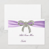 パープルダイヤモンドリボン ウェディングテーブルプレイスカード 招待状 (正面/裏面)