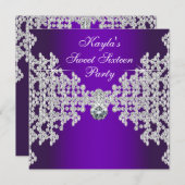 パープルダイヤモンド パープルスイート16歳の誕生日 招待状 (正面/裏面)