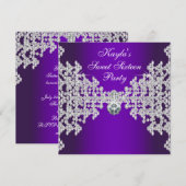 パープルダイヤモンド パープル スイート16 誕生日 招待状 (正面/裏面)