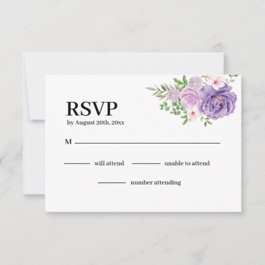 パープルダスティバラ結婚フローラ 出欠カード (正面)