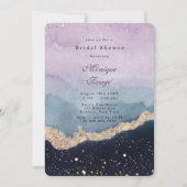 パープルダスティブルーアゲート金ゴールドブライダルシャワー 招待状 (正面)