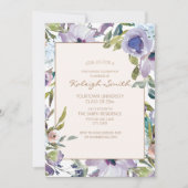 パープルダスティブルーウォーターのカラーフローラ卒業 招待状 (正面)