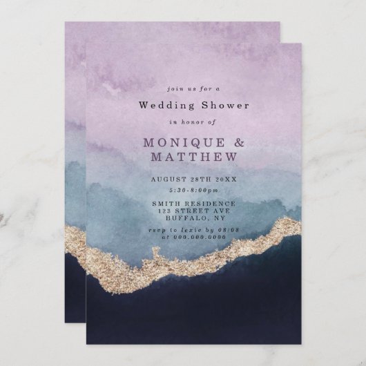 パープルダスティブルーウォーターカラーアゲートウェディングシャワー (正面/裏面)