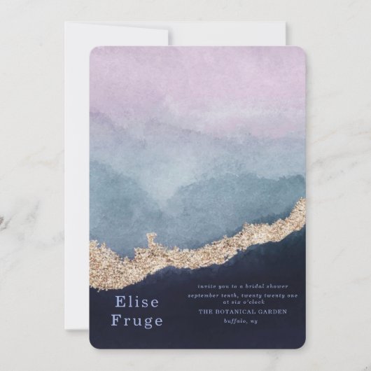 パープルダスティブルーウォーターカラーアゲートブライダルシャワー 招待状 (正面)
