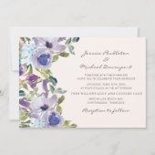 パープルダスティブルーウォーターフローラ結婚ズ 招待状 (正面)