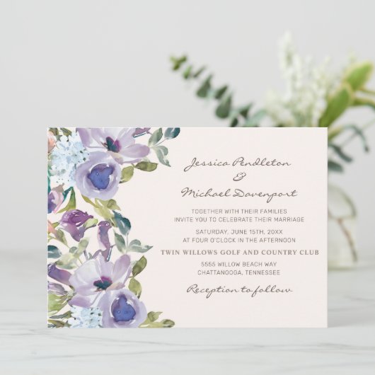 パープルダスティブルーウォーターフローラ結婚ズ 招待状 (スタンド正面)