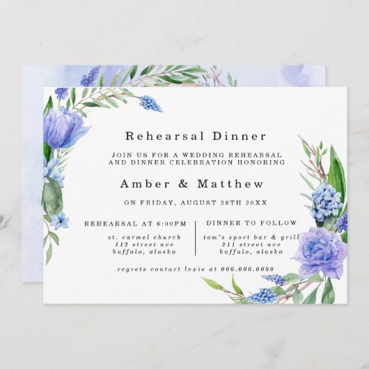 パープルダスティブルーヒアシントピーニーリハーサルディナー 招待状 (正面/裏面)