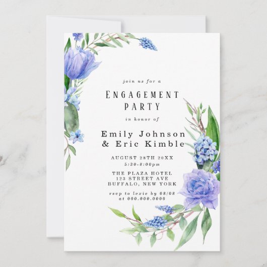 パープルダスティブルーヒアシントピーニー婚約パーティ 招待状 (正面)