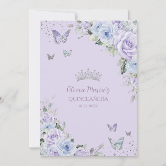 パープルダスティブルーフローラ蝶キンセアニラ 招待状 (裏面)