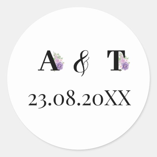 パープルダスティーバラフローラモノグラム結婚ズ ラウンドシール (正面)
