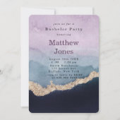 パープルダスティーブルーアゲートゴールドバチェラーパーティー 招待状 (正面)