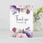 パープルダスティー赤面ピンク結婚フローラ サンキューカード (スタンド正面)