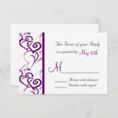 パープルダブルハートスワールつる植物ウェディングRSVP 出欠カード (正面/裏面)