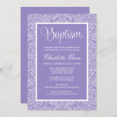 パープルダマエレガントスクガールバプテスマ《キリスト教》洗礼式や命名式 招待状 (正面/裏面)