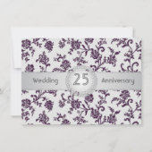 パープルダマスクの花、25周年記念結婚式 招待状 (正面)
