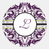 パープルダマスクイニシャルステッカーK結婚ズ ラウンドシール (正面)