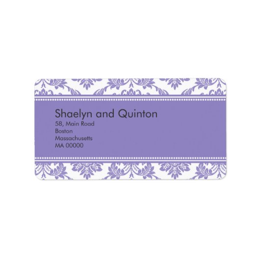 パープルダマスクウェディング住所 シール (正面)