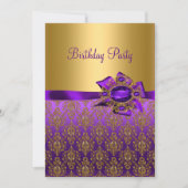 パープルダマスクジュエルバースデーパーティー🎉招待状 招待状 (正面)
