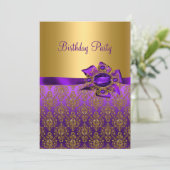 パープルダマスクジュエルバースデーパーティー🎉招待状 招待状 (スタンド正面)
