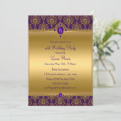 パープルダマスクジュエルバースデーパーティ招待状 招待状 (スタンド正面)