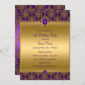 パープルダマスクジュエルバースデーパーティ招待状 招待状 (正面/裏面)