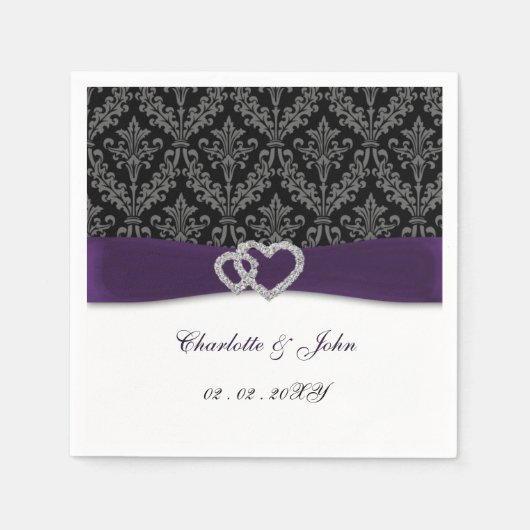 パープルダマスクディアマ結婚ンテクラシックの スタンダードカクテルナプキン (正面)