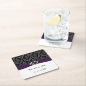 パープルダマスクディアマ結婚ンテ スクエアペーパーコースター (インサイチュ)