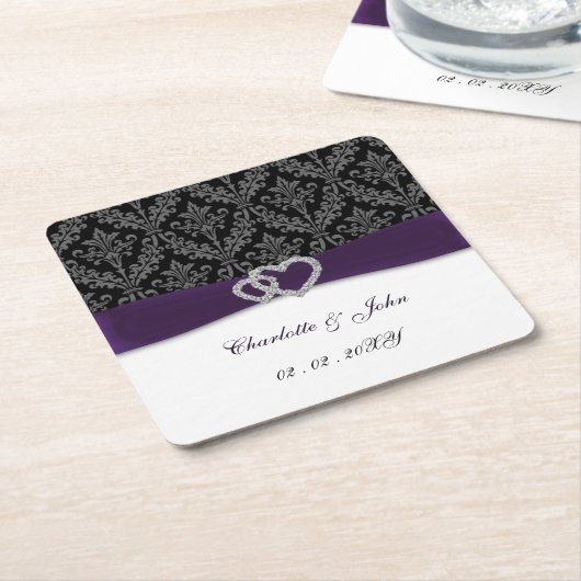 パープルダマスクディアマ結婚ンテ スクエアペーパーコースター (アングル)