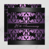パープルダマスクデザイン結婚ズ記念日招待状 招待状 (正面/裏面)