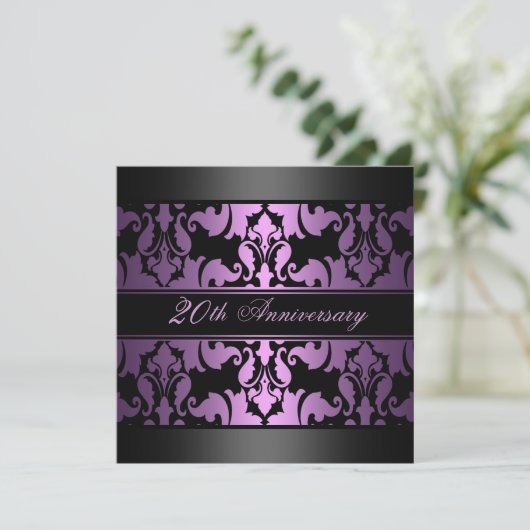 パープルダマスクデザイン結婚ズ記念日招待状 招待状 (スタンド正面)
